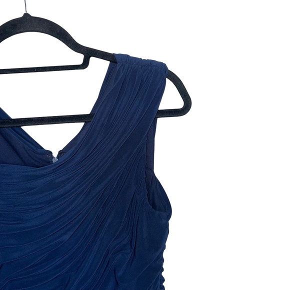 Adrianna Papell Women's Evening Gown Navy Blue Shirred Beaded Sleeveless Sz 10 - Picture 2 of 15